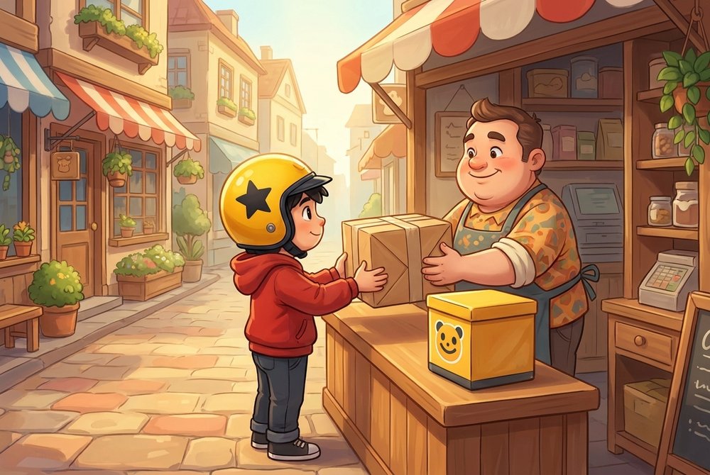 Dashy picking up a parcel at the depot counter